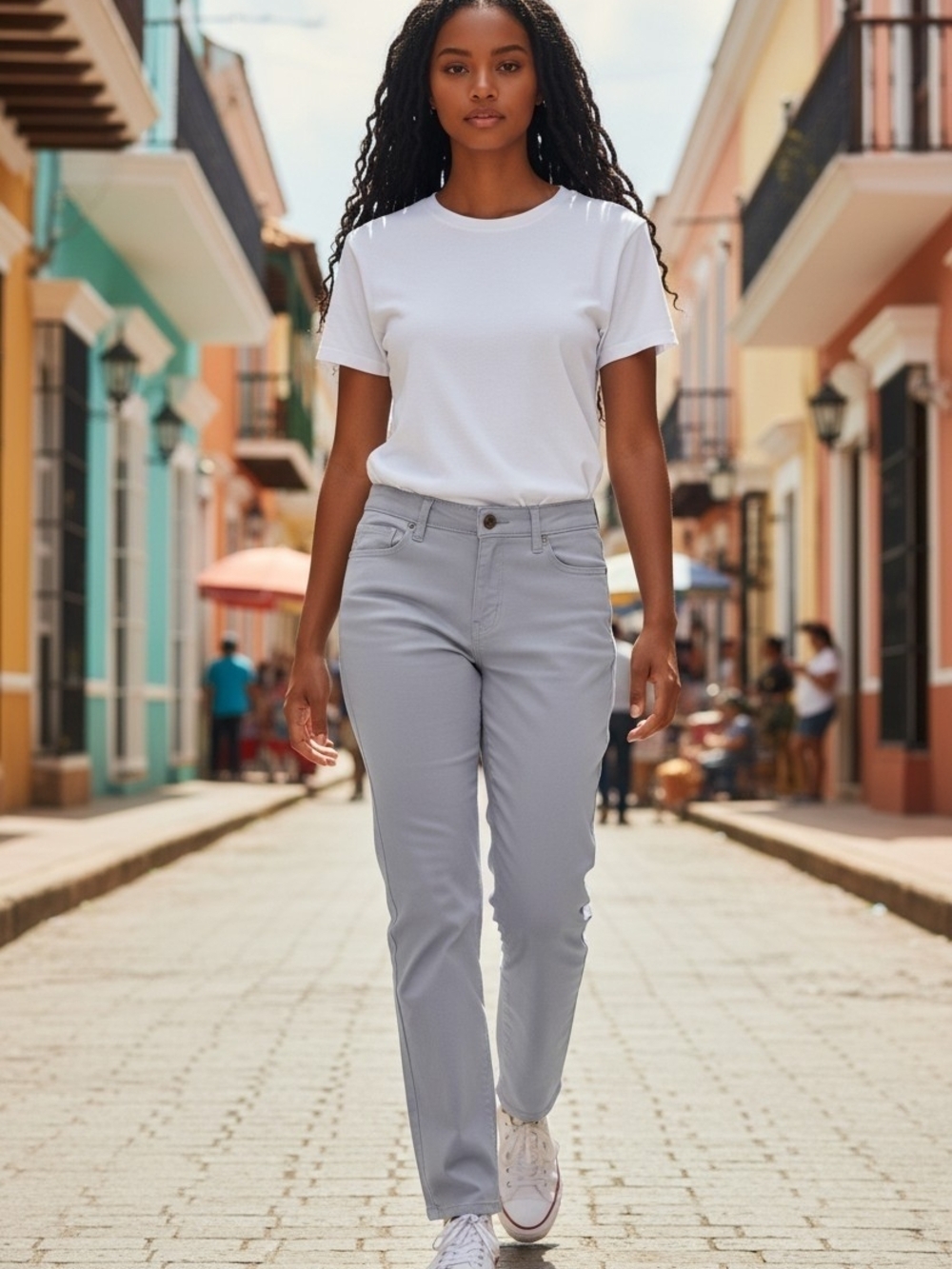 Lee Women’s 12 Short  Straight-Leg Jeans in Light Gray Cotton Mid Rise